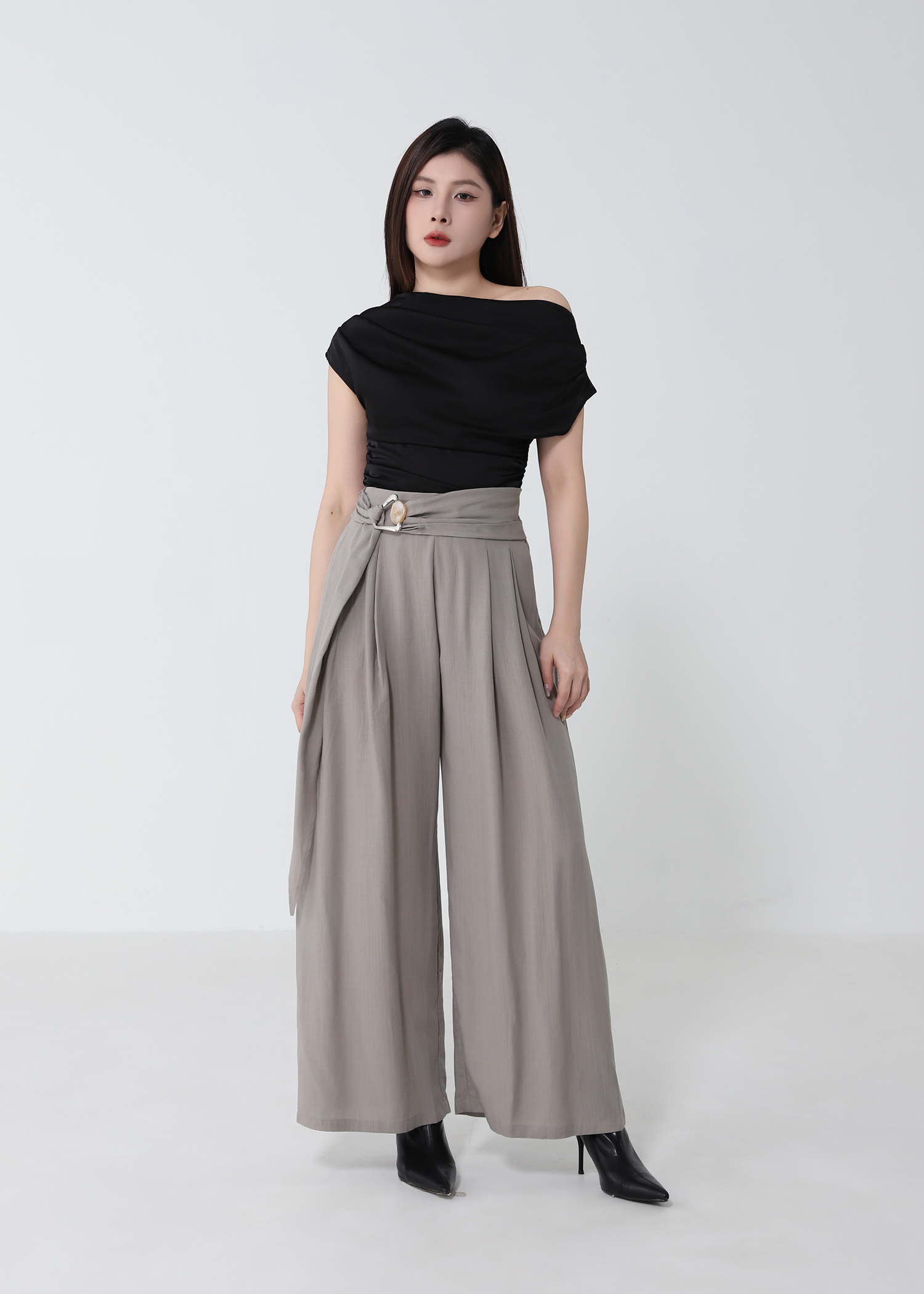 Draped Wide Leg Maxi With Belt Long Pant DJ275
