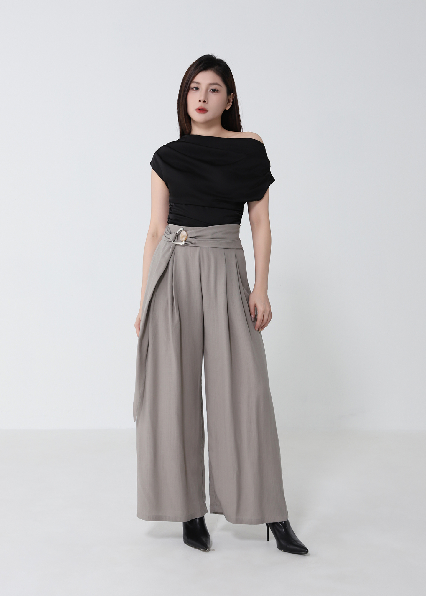 Draped Wide Leg Maxi With Belt Long Pant DJ275