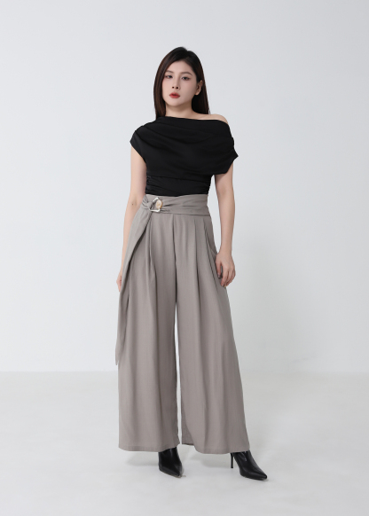 Draped Wide Leg Maxi With Belt Long Pant DJ275