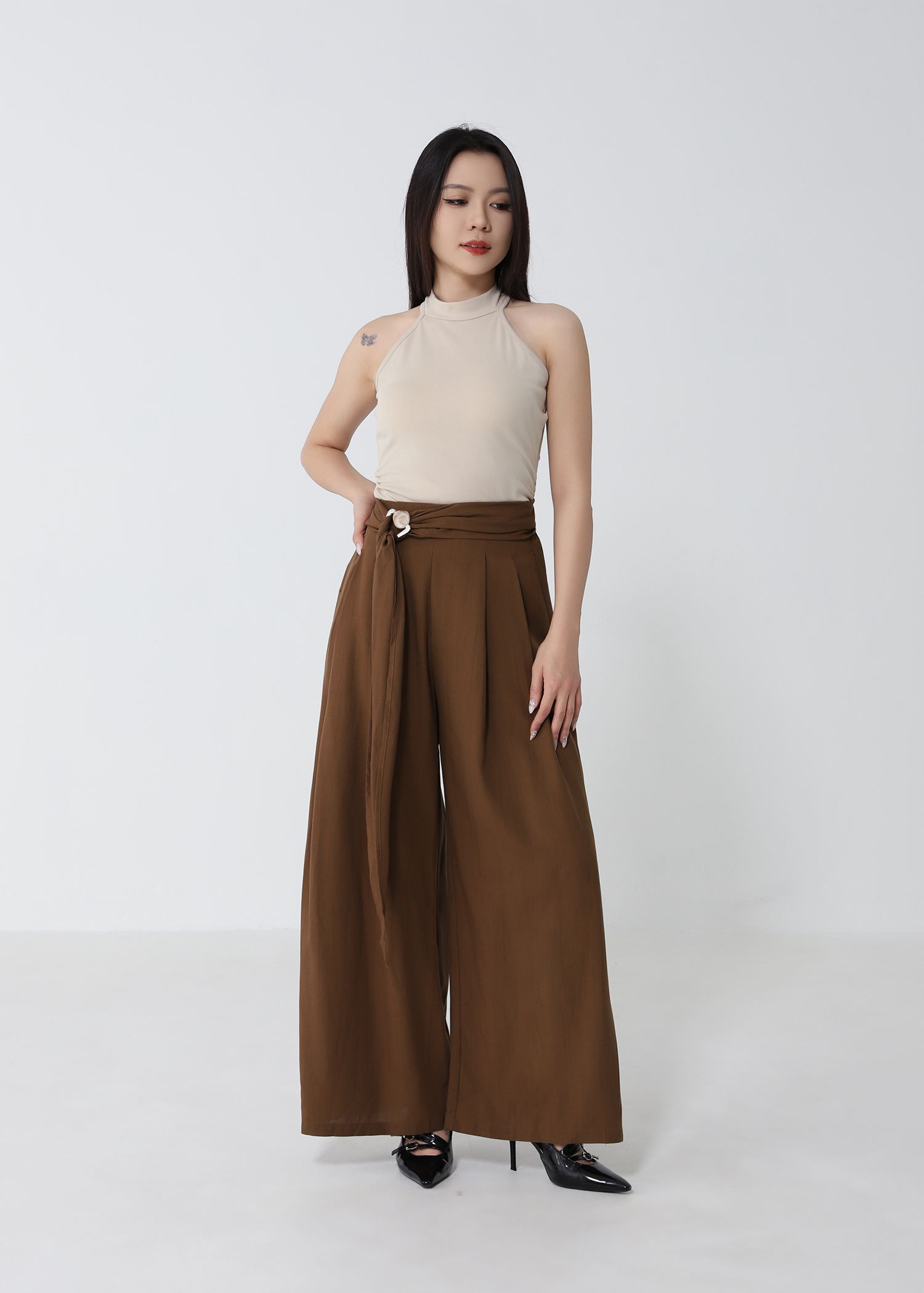 Draped Wide Leg Maxi With Belt Long Pant DJ275