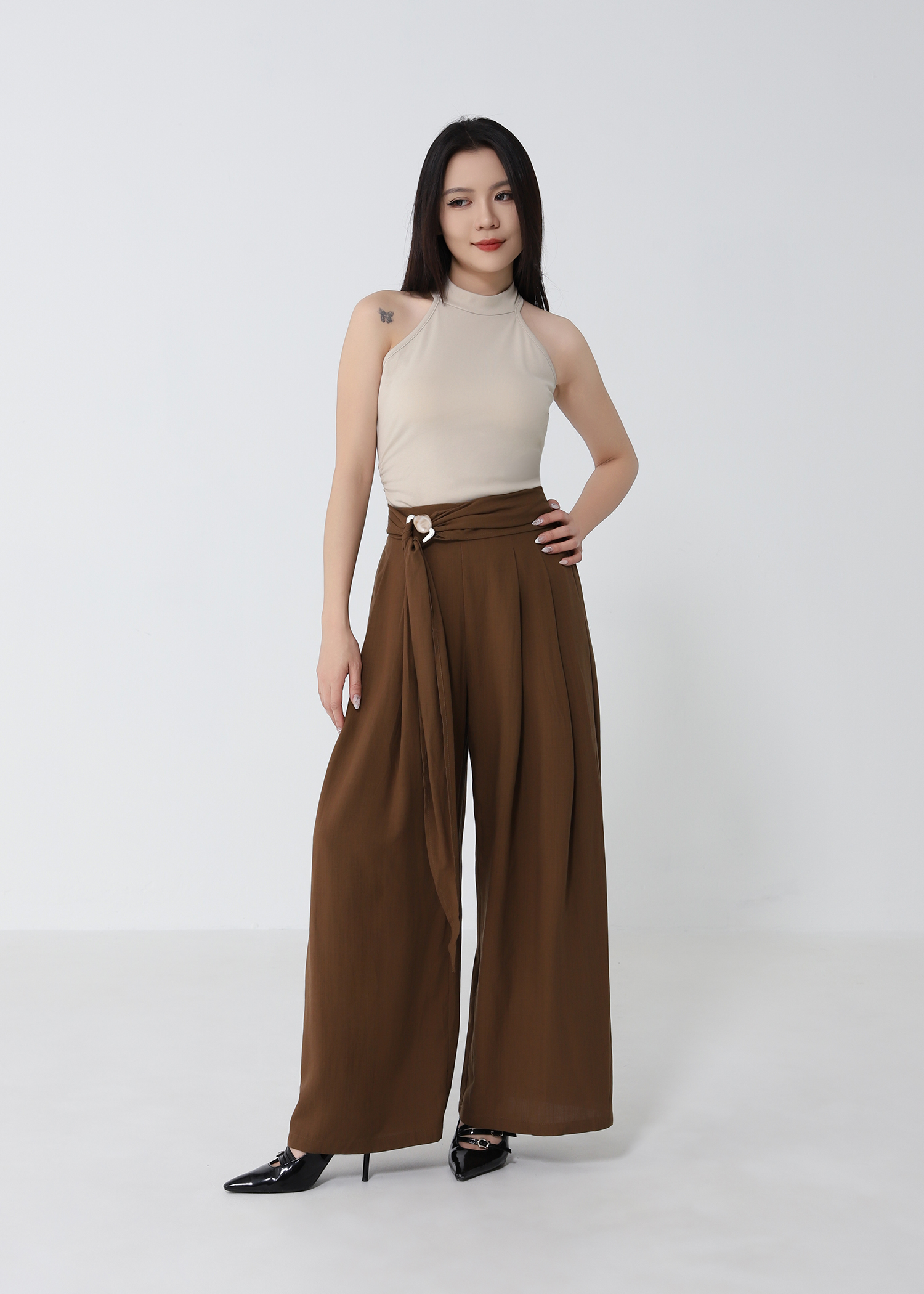 Draped Wide Leg Maxi With Belt Long Pant DJ275