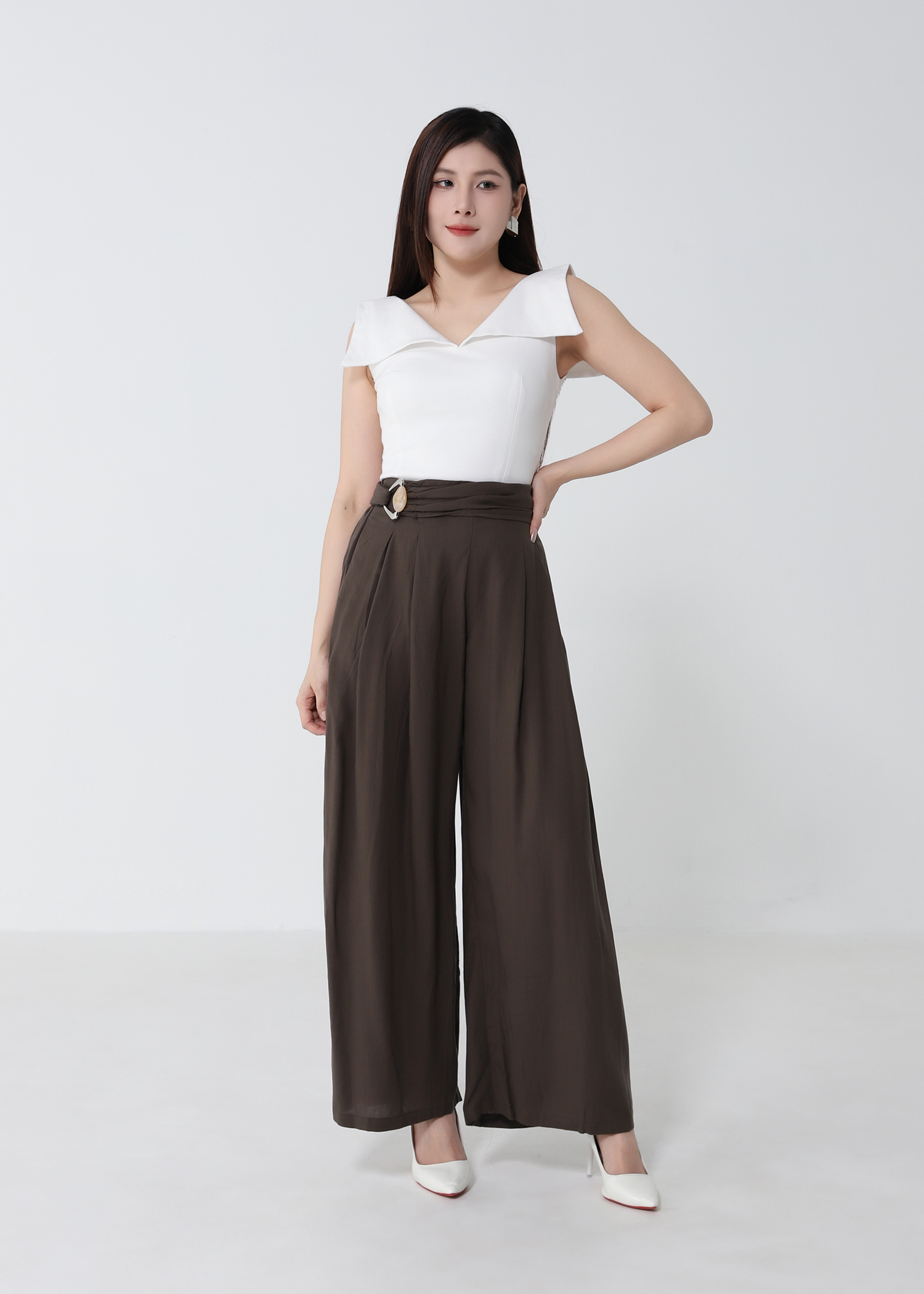 Draped Wide Leg Maxi With Belt Long Pant DJ275