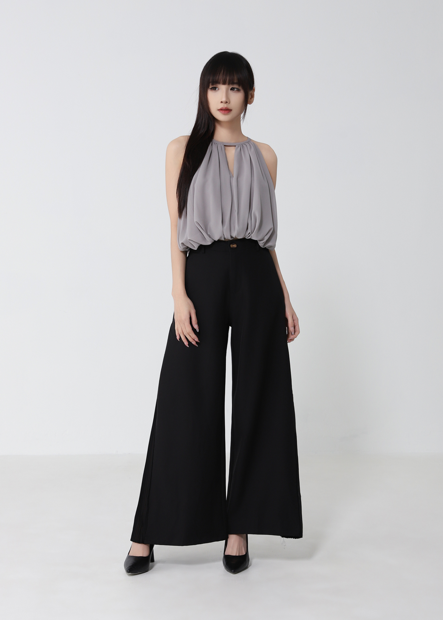 Pleated Panel Wide-Leg Long Pants DJ279