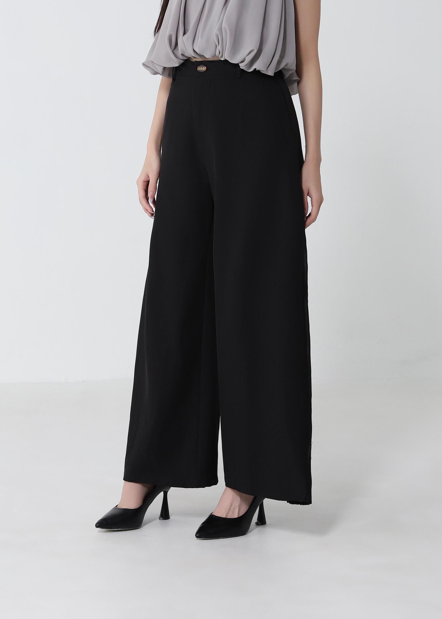 Pleated Panel Wide-Leg Long Pants DJ279