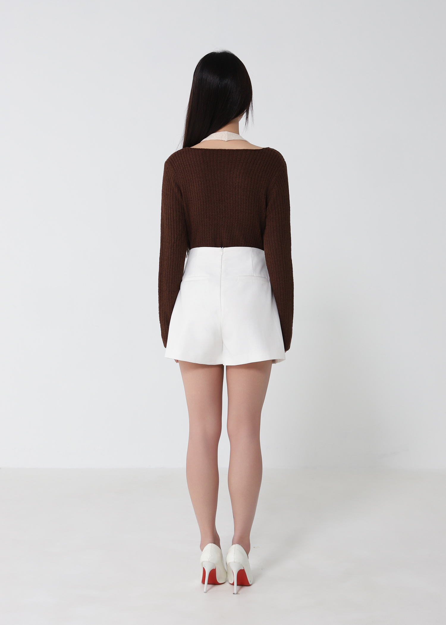 Contrast V-Neck Layered Knit Cardigan DJ284