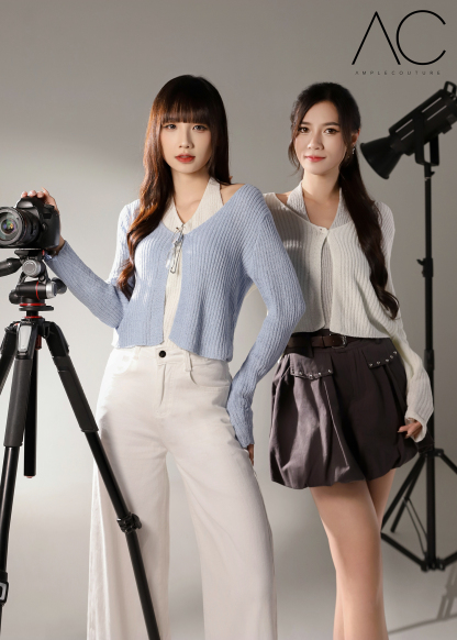 Contrast V-Neck Layered Knit Cardigan DJ284