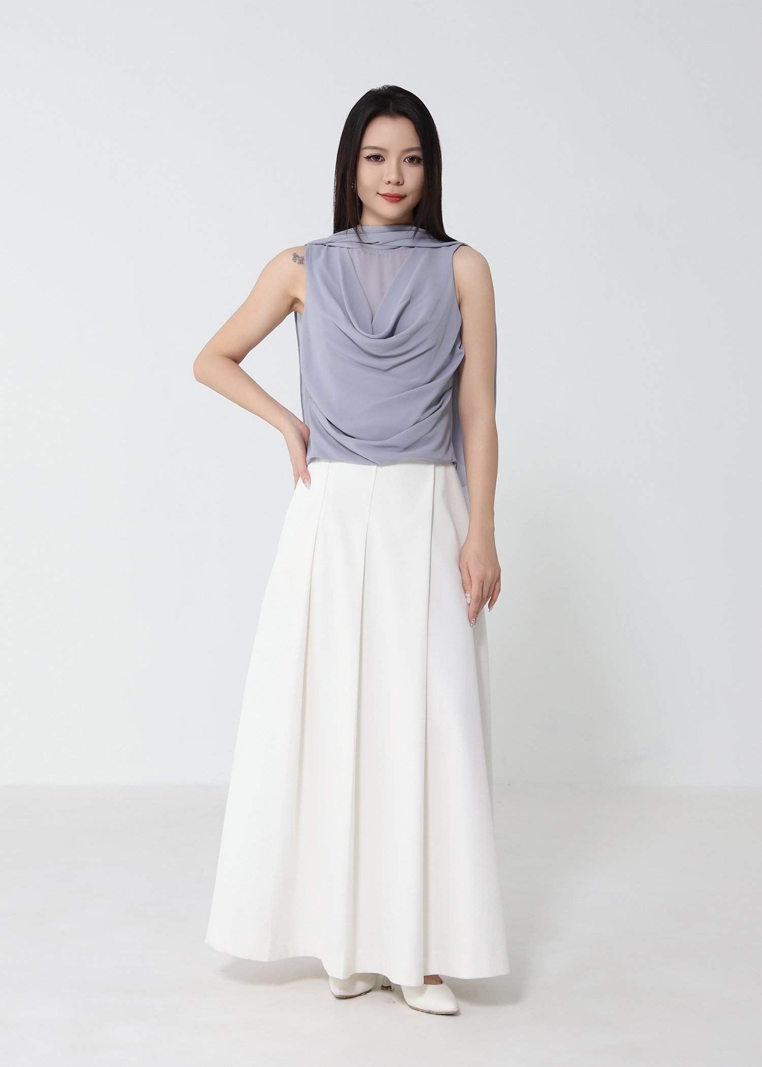 Draped Scarf-Neck Sleeveless Top DJ289