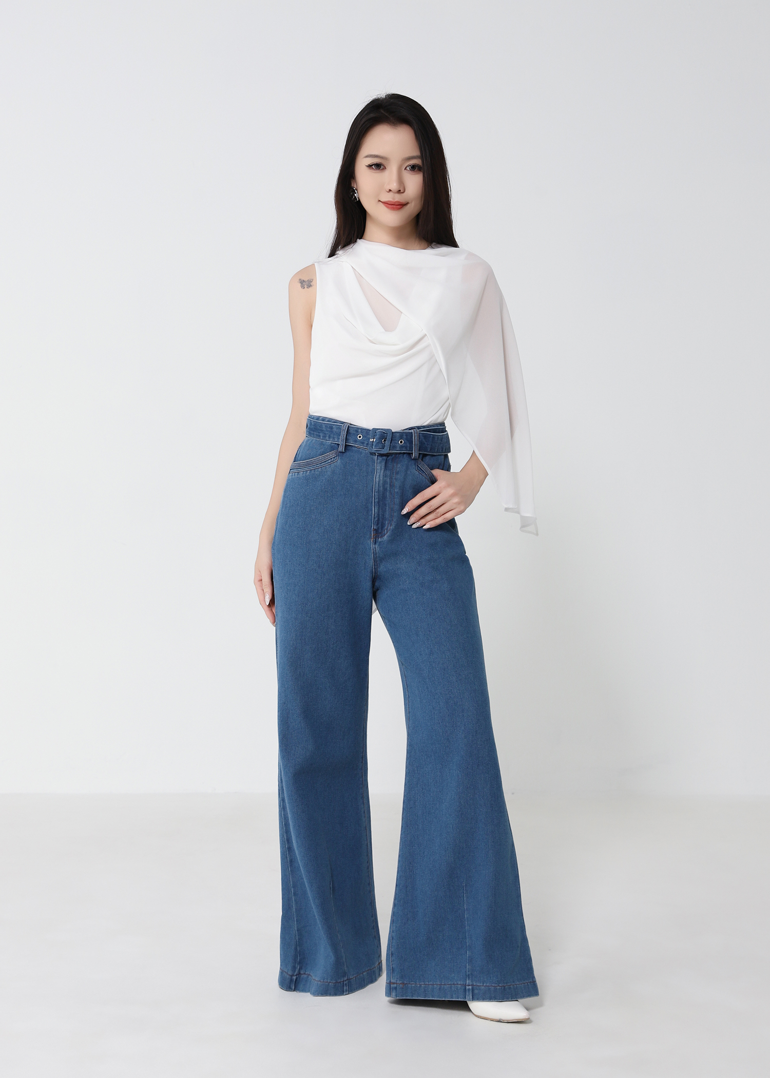 Draped Scarf-Neck Sleeveless Top DJ289