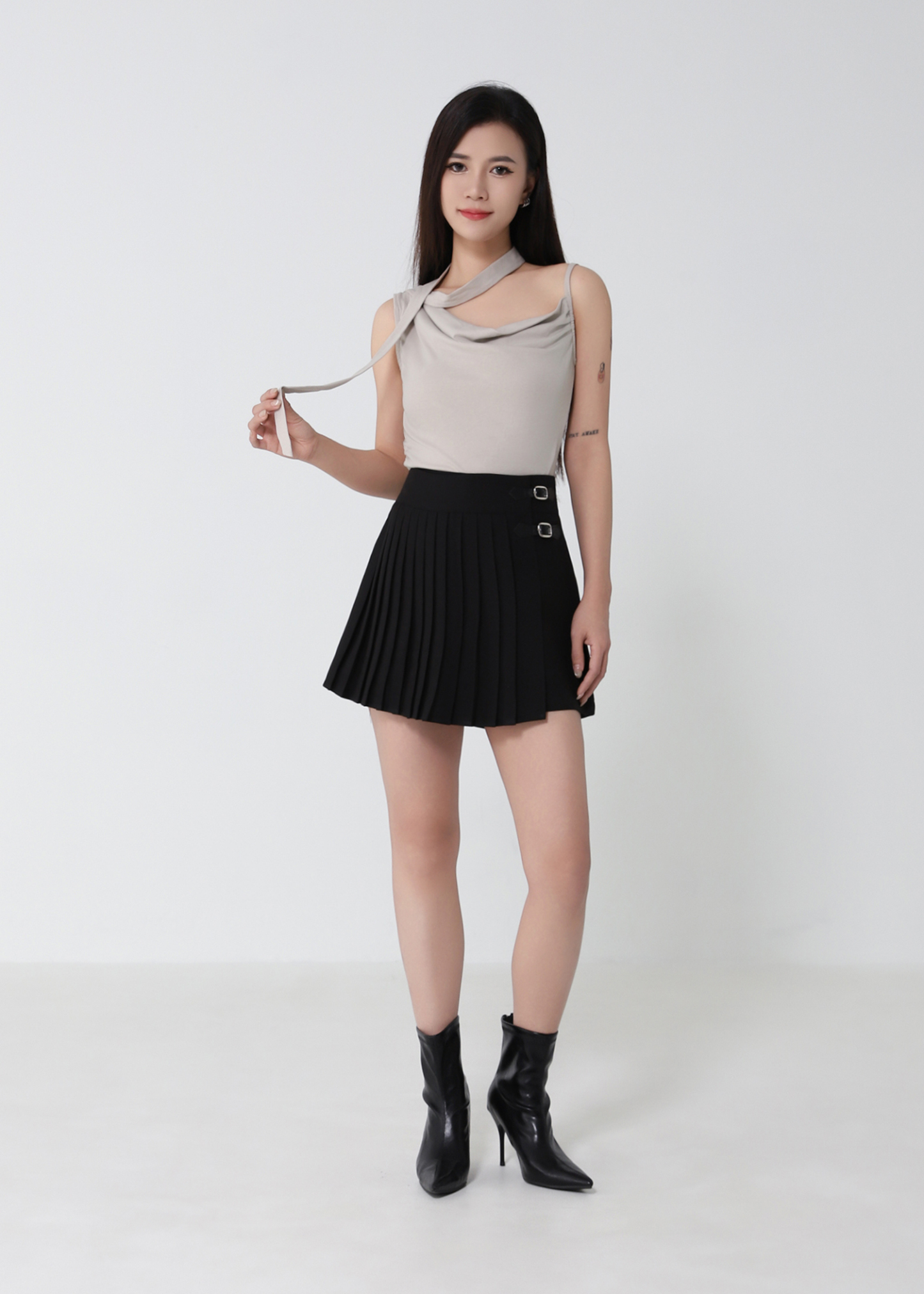 Elegant Ruched Top with Neck Tie DJ292