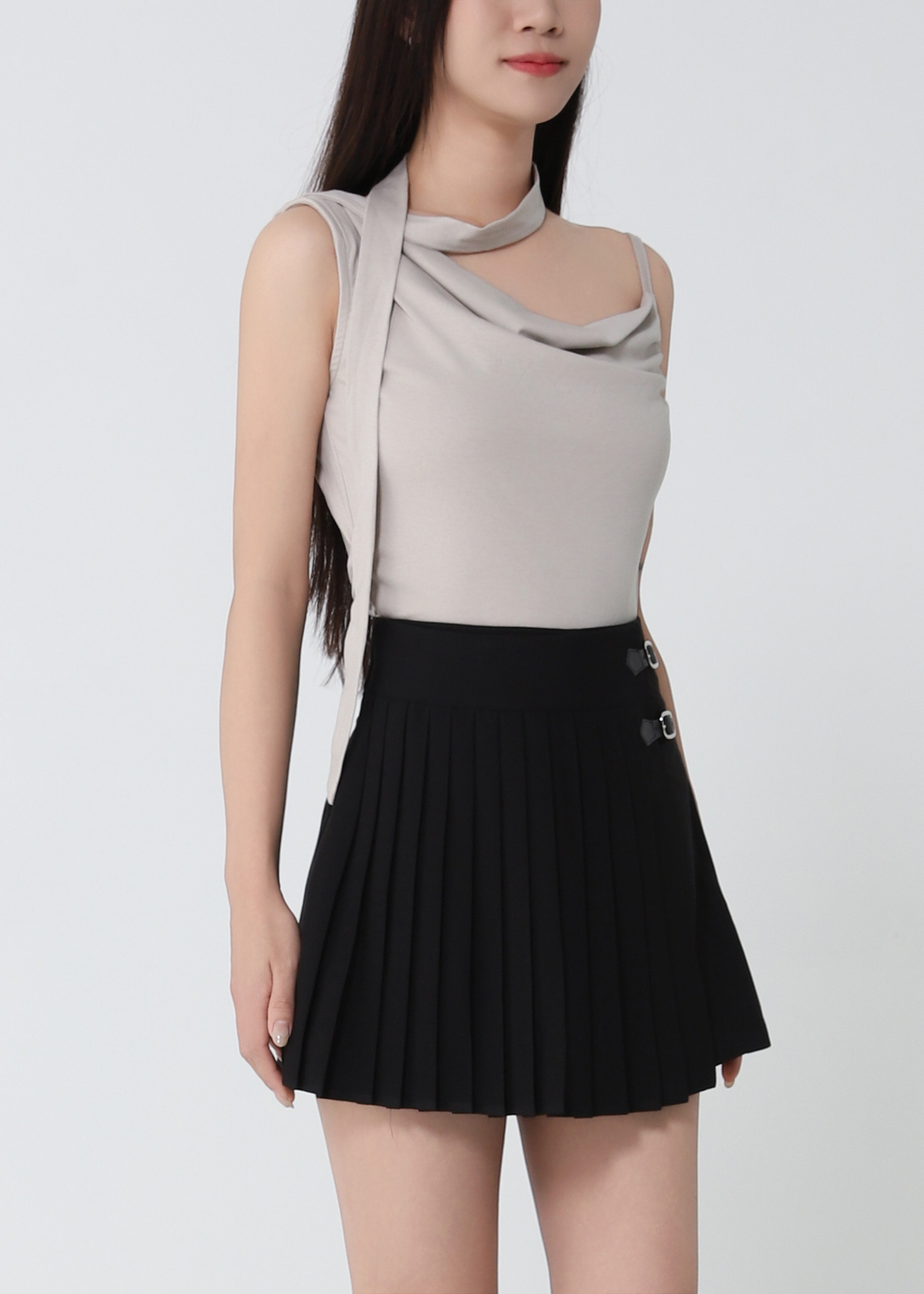 Elegant Ruched Top with Neck Tie DJ292