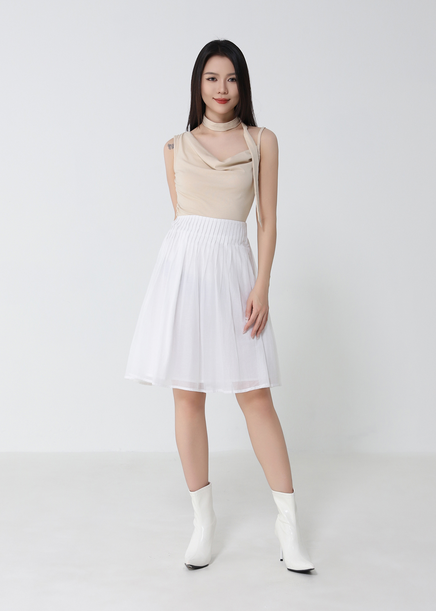 Elegant Ruched Top with Neck Tie DJ292