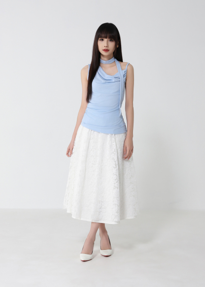 Elegant Ruched Top with Neck Tie DJ292