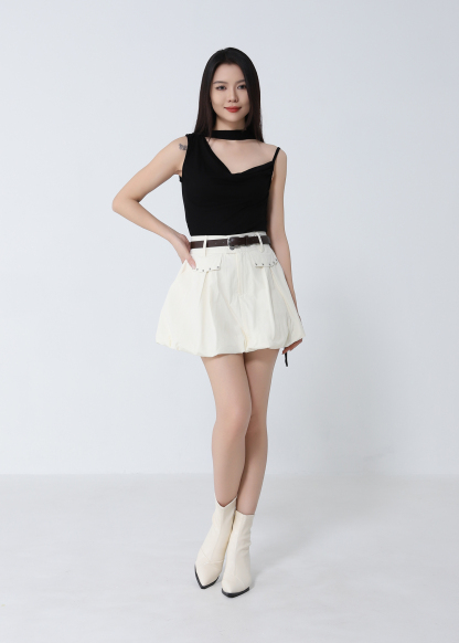 Studded Pocket Bubble Skort with Belt DJ308