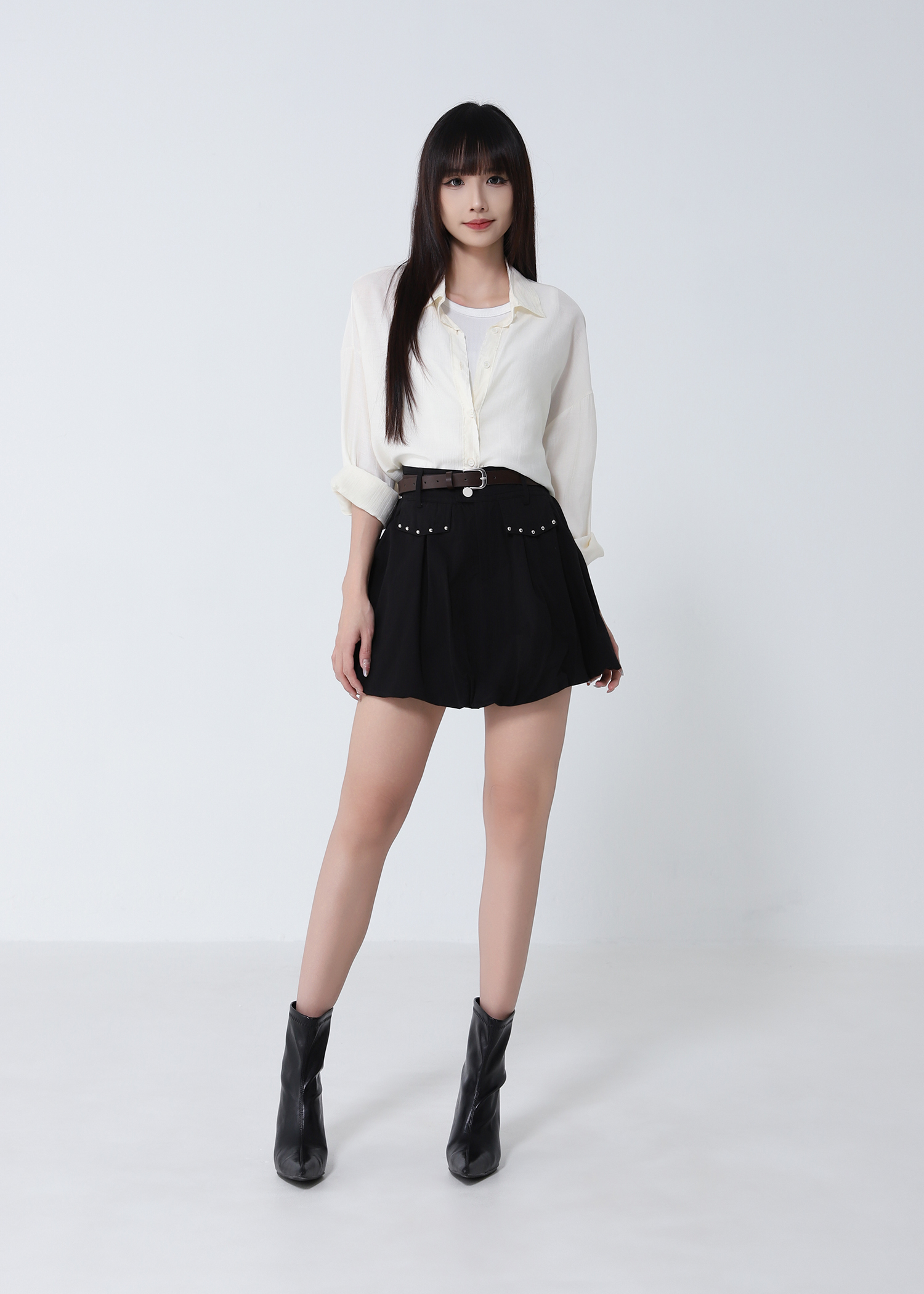 Studded Pocket Bubble Skort with Belt DJ308