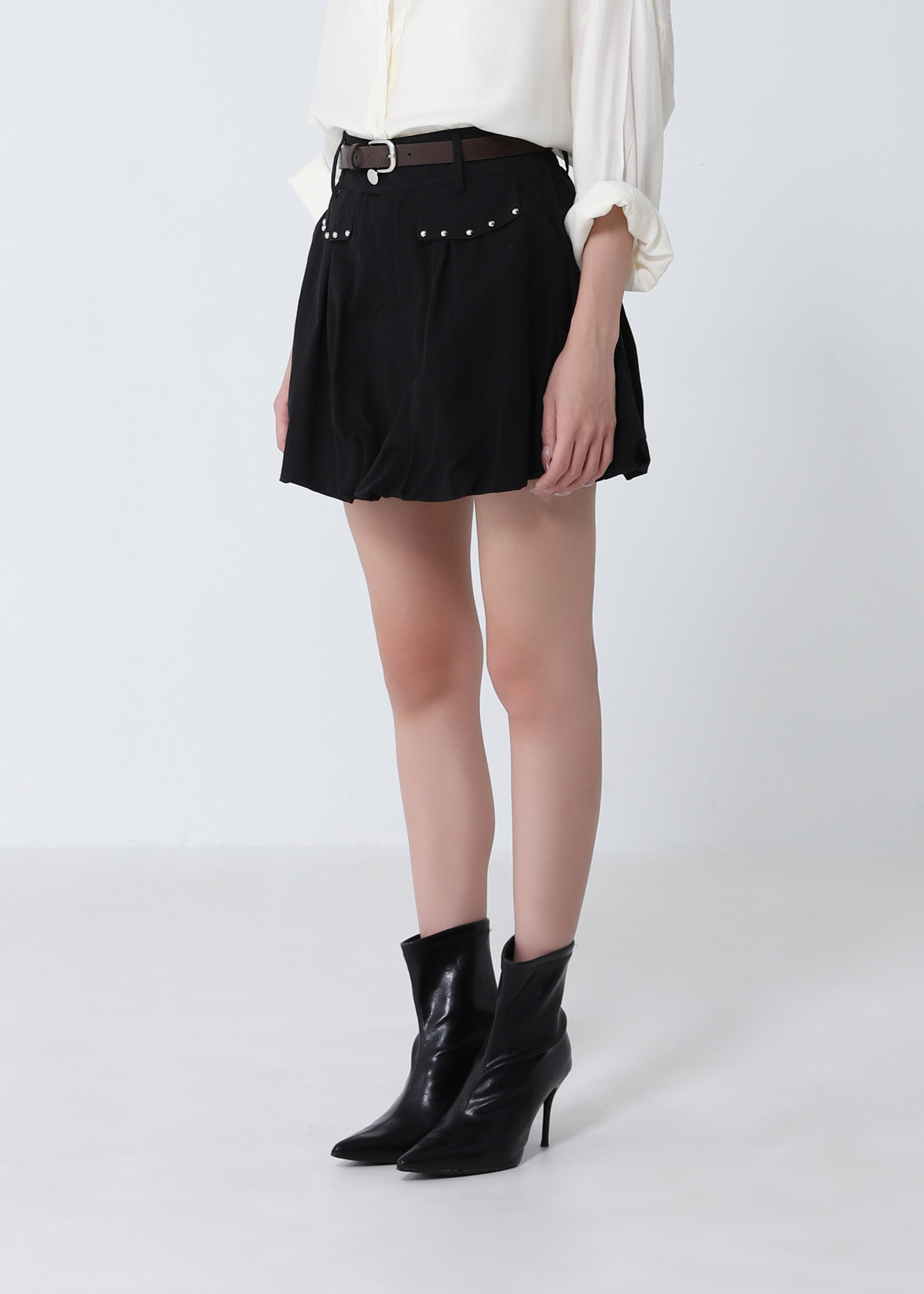 Studded Pocket Bubble Skort with Belt DJ308