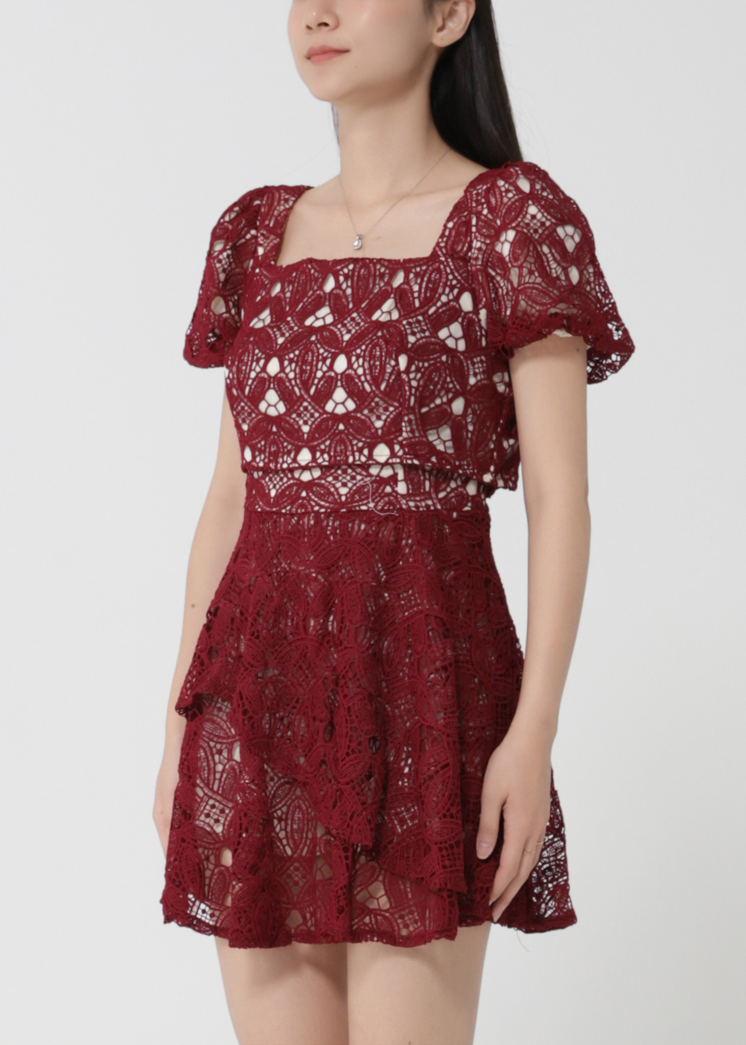 Short Sleeve Back Zip Square Neck Dress 30857
