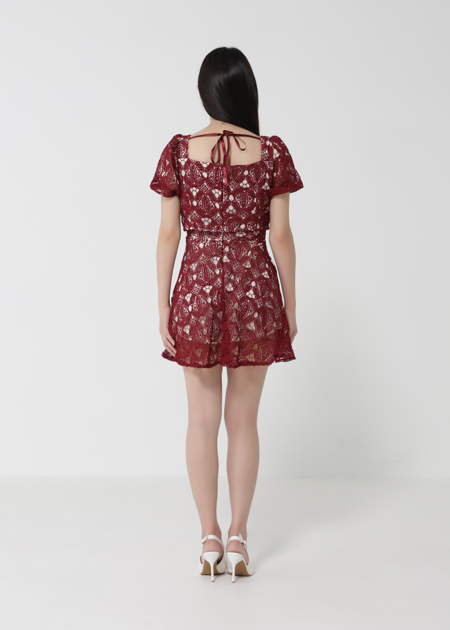 Short Sleeve Back Zip Square Neck Dress 30857