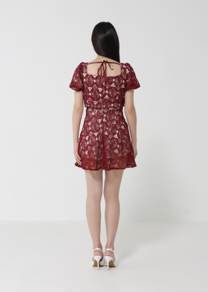 Short Sleeve Back Zip Square Neck Dress 30857