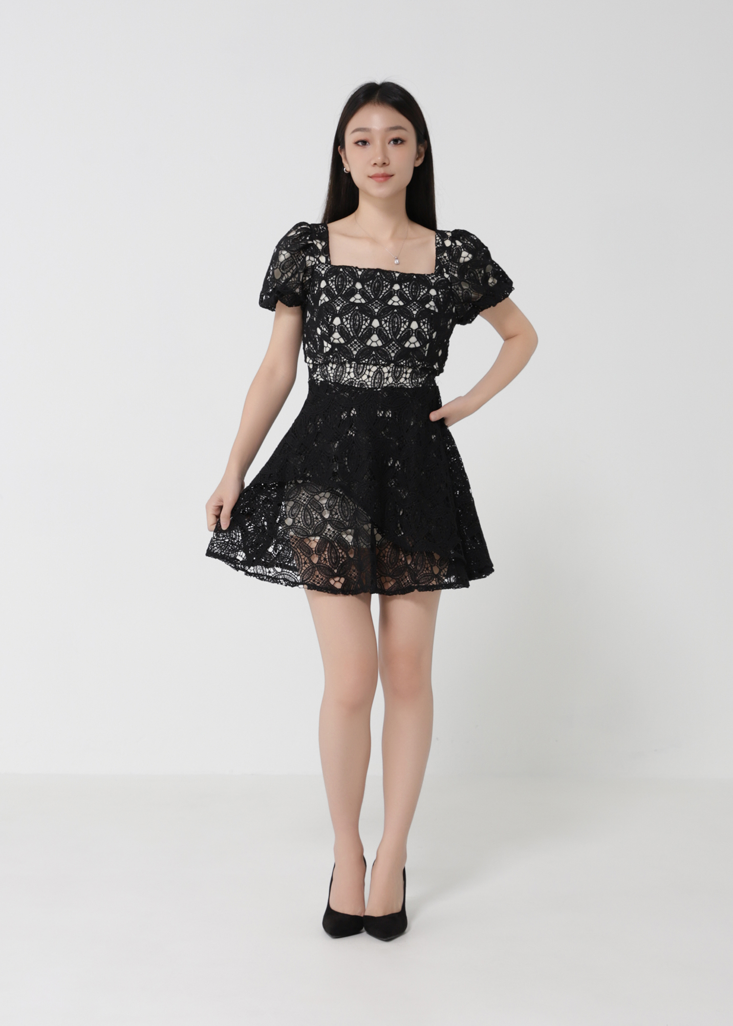 Short Sleeve Back Zip Square Neck Dress 30857 – AMPLE COUTURE