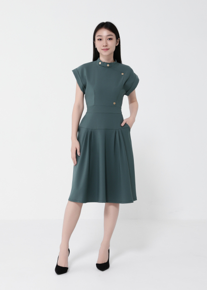 Sleeveless Side Pocket Pleated Dress 40661