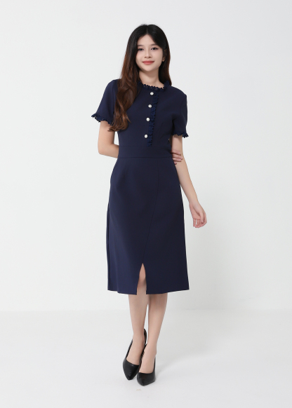 Short Sleeve Front Decorative Button Dress 40988