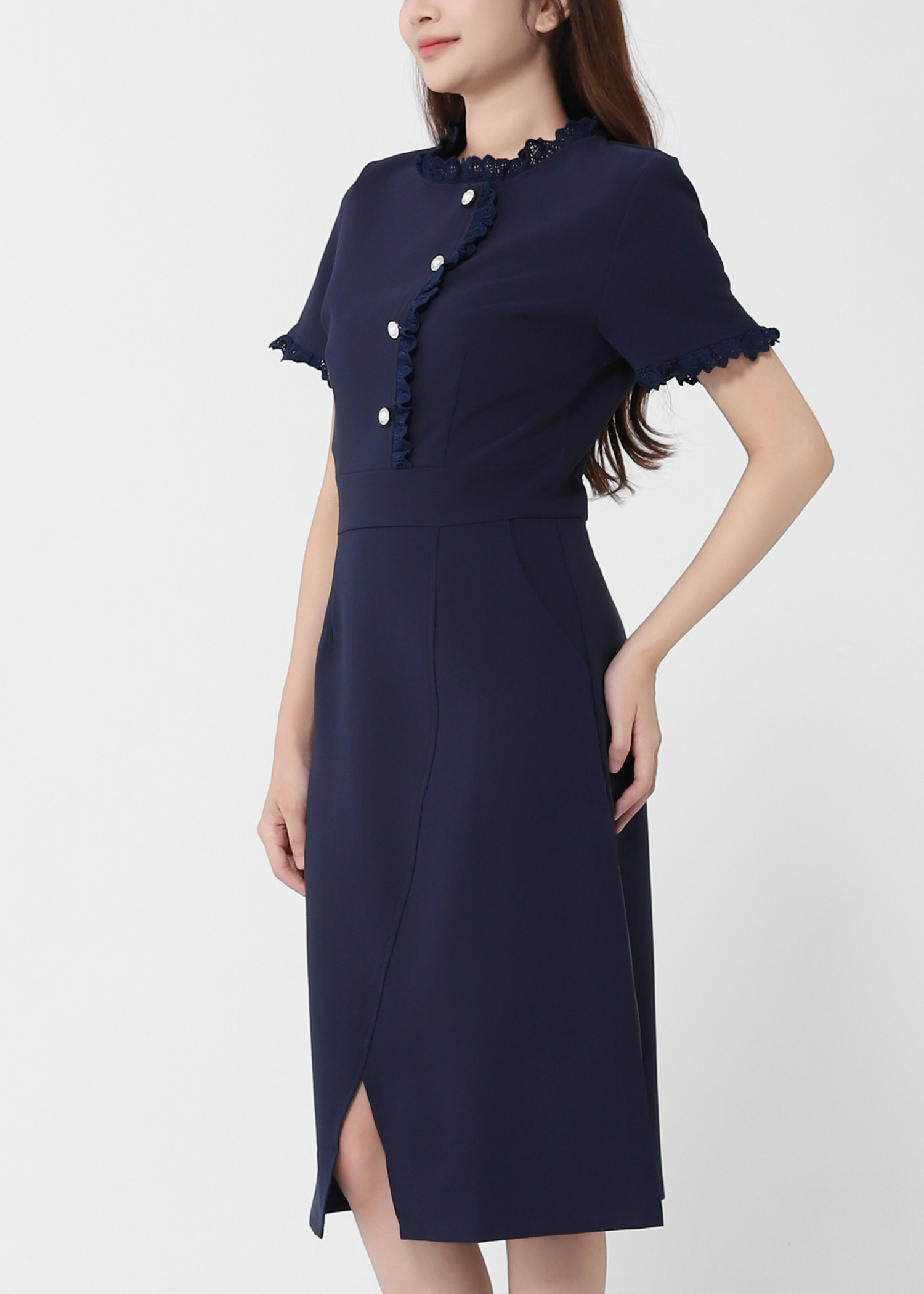 Short Sleeve Front Decorative Button Dress 40988