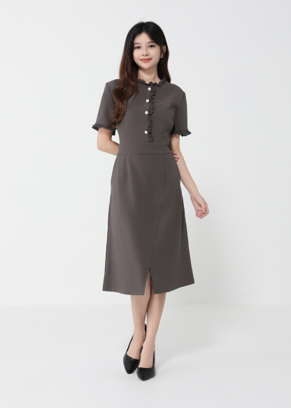 Short Sleeve Front Decorative Button Dress 40988