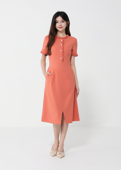 Short Sleeve Front Decorative Button Dress 40988