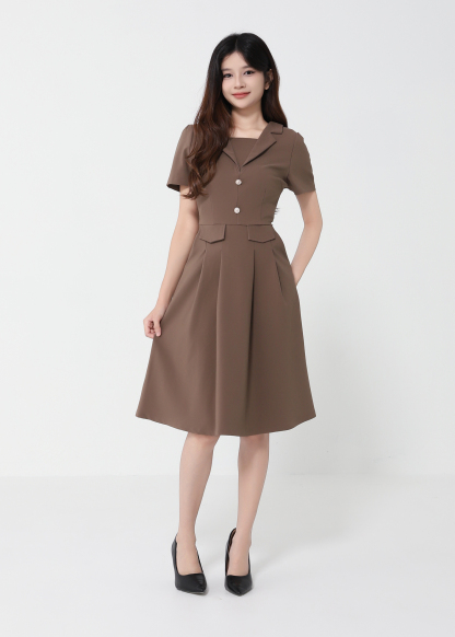 Short Sleeve Back Zip Pleated Dress 41751