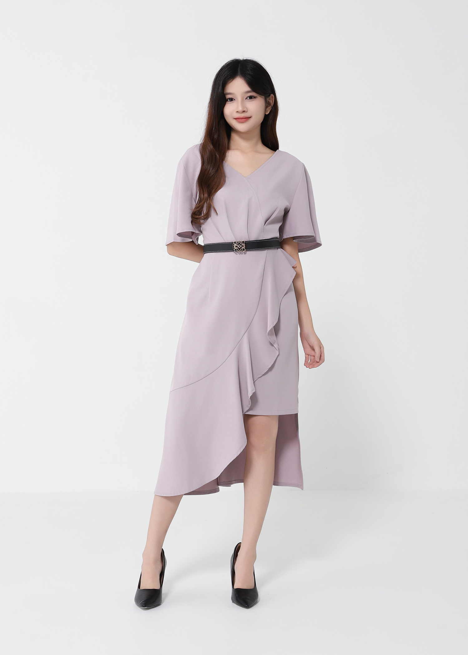 Short Sleeve Back Zip Dress With Belt 41942