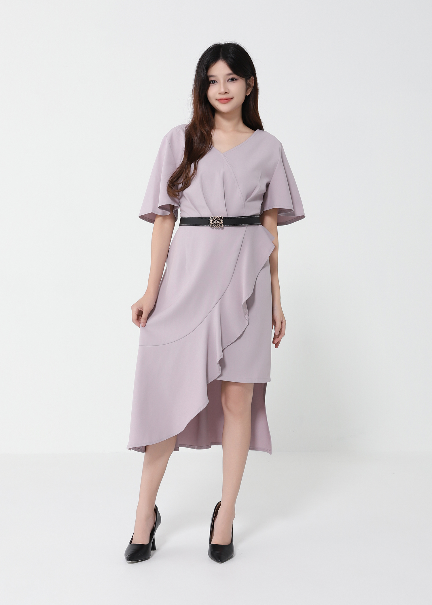 Short Sleeve Back Zip Dress With Belt 41942
