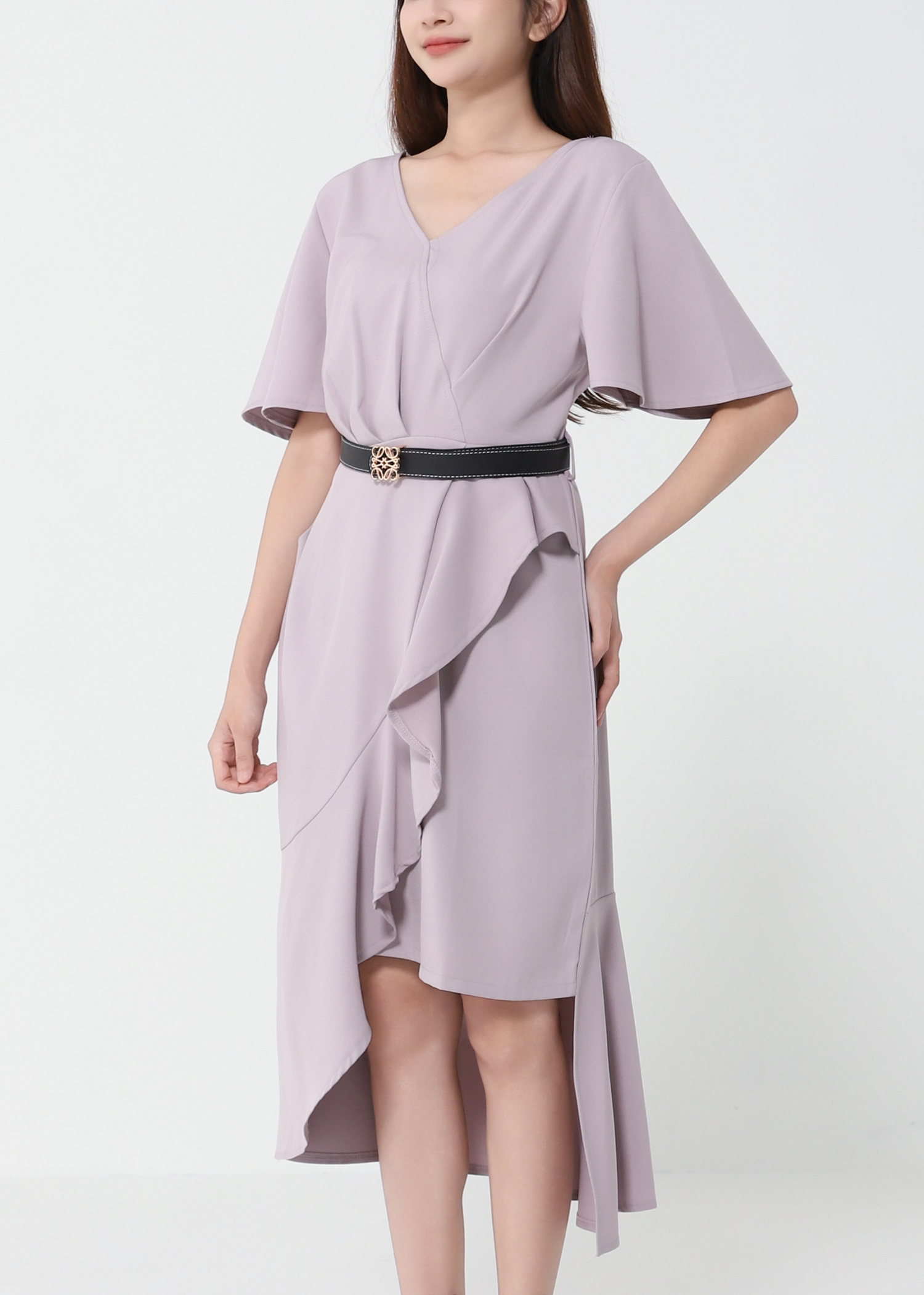 Short Sleeve Back Zip Dress With Belt 41942