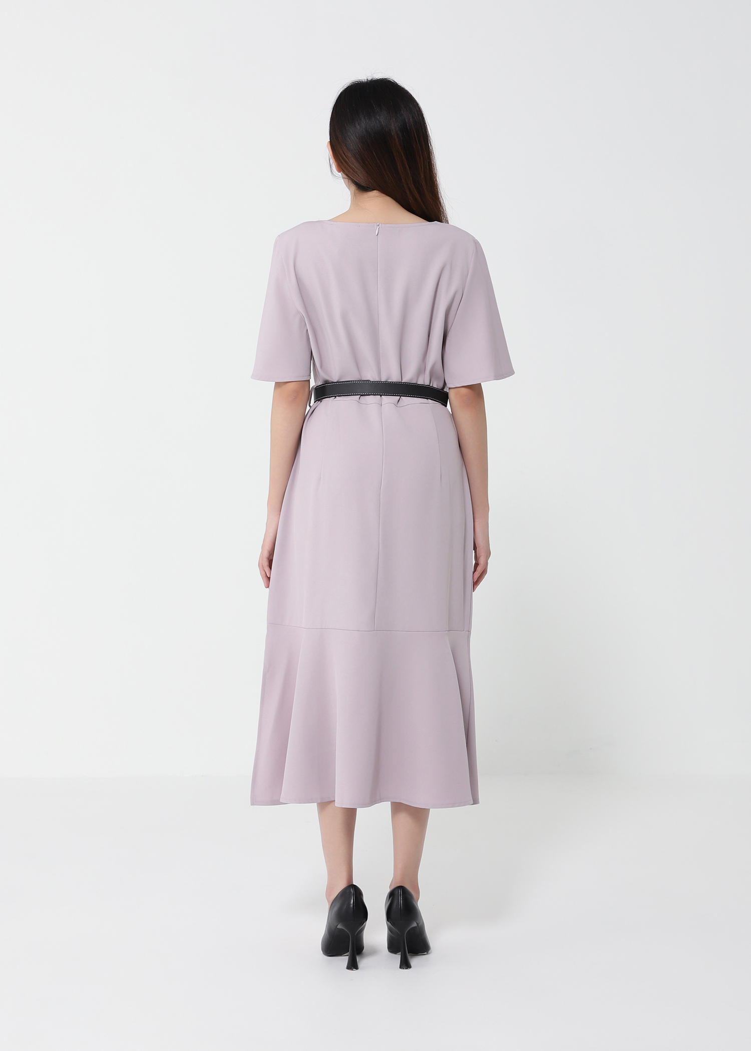 Short Sleeve Back Zip Dress With Belt 41942
