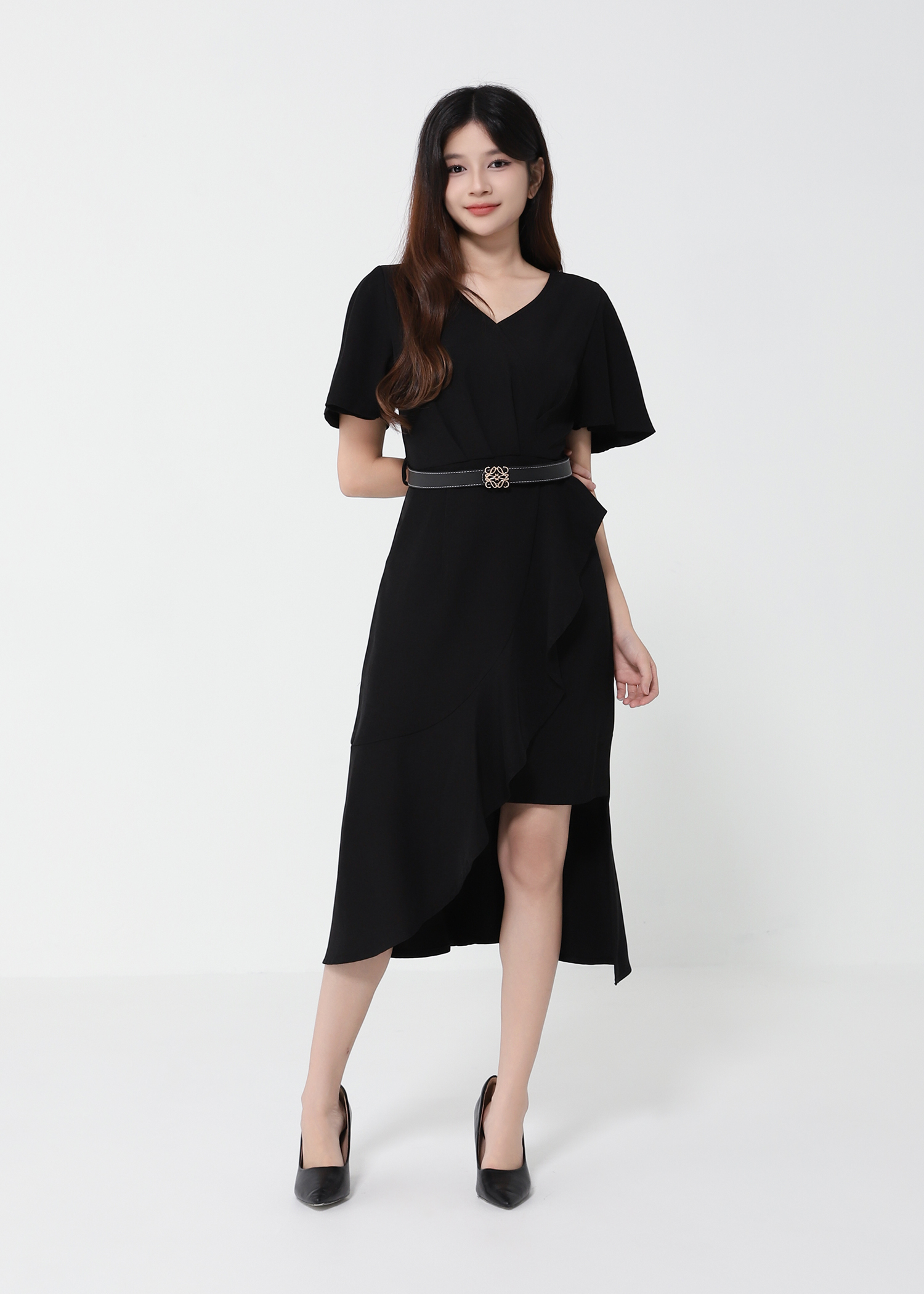 Short Sleeve Back Zip Dress With Belt 41942