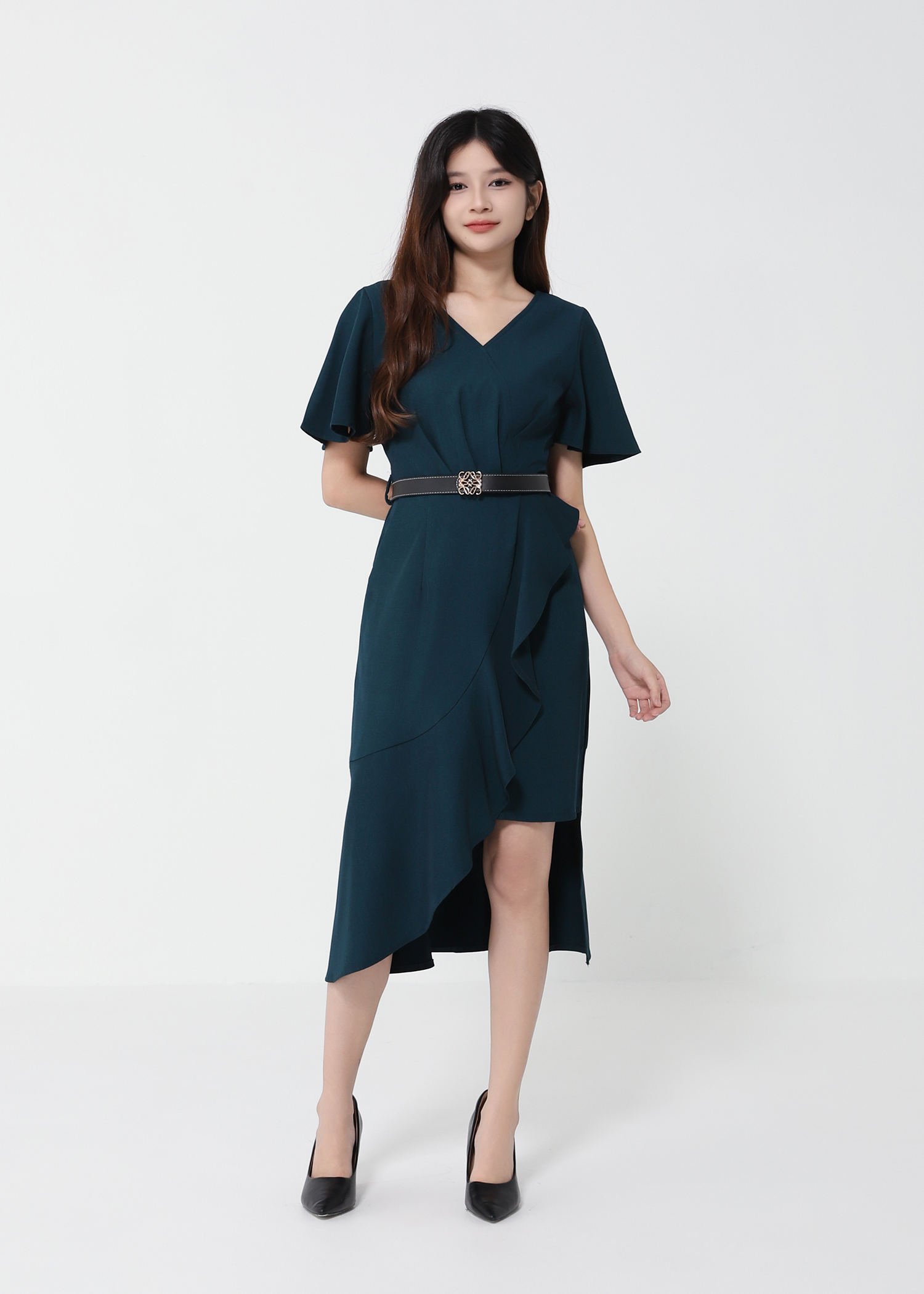 Short Sleeve Back Zip Dress With Belt 41942