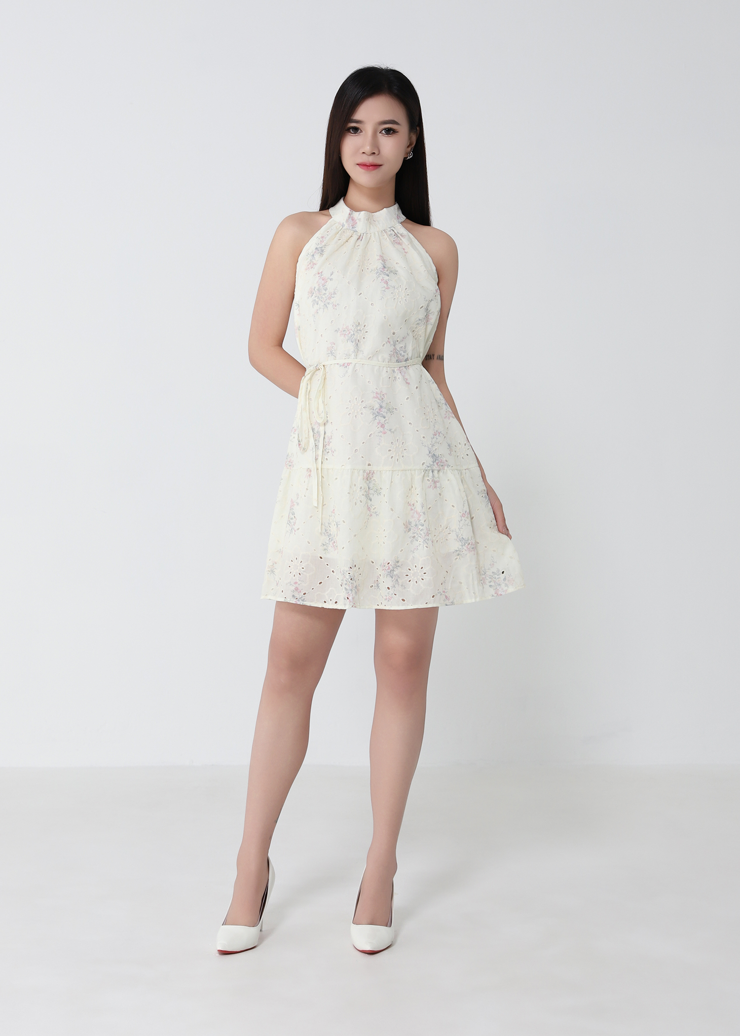 Vintage Floral Halter Midi Dress 53467