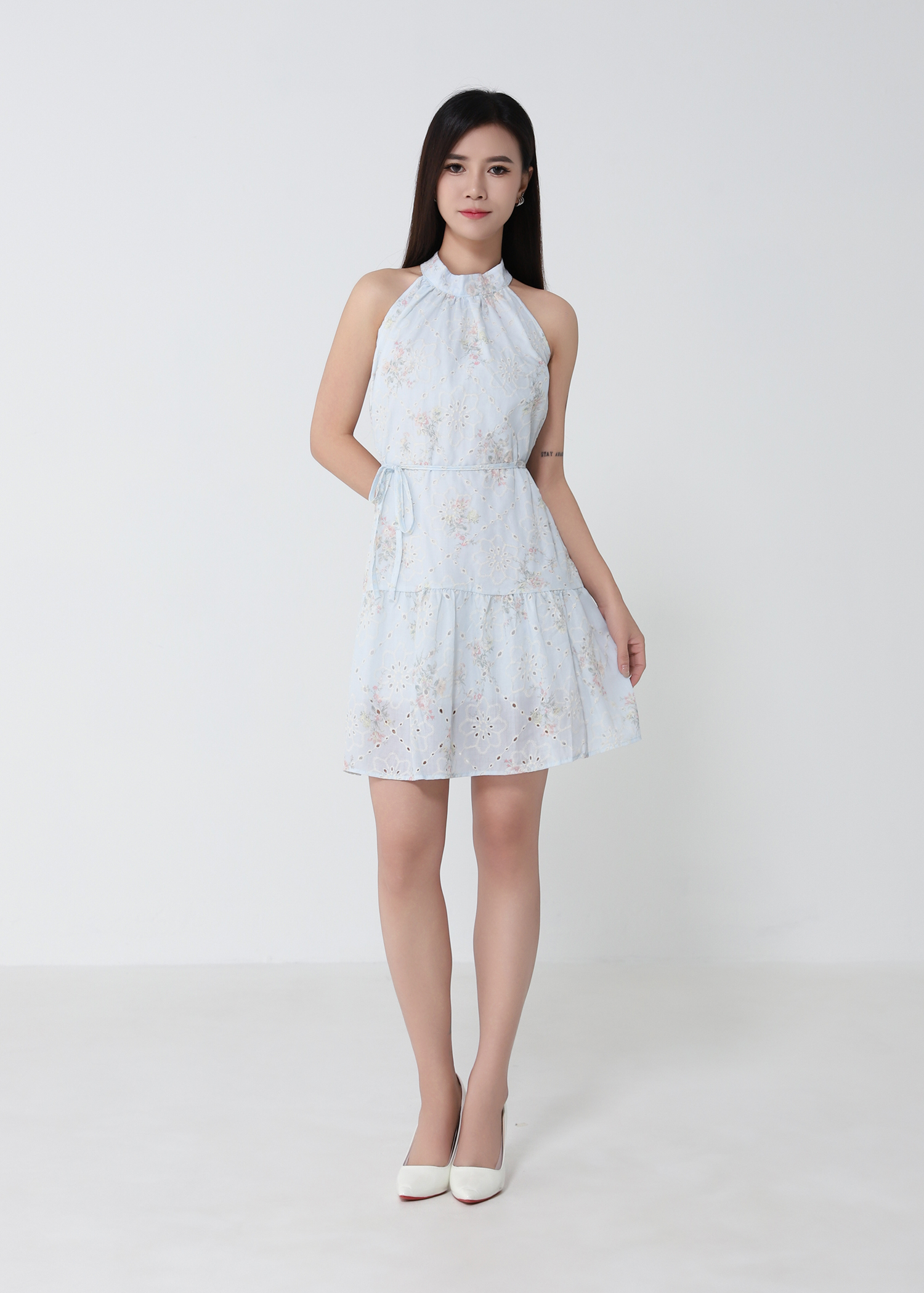 Vintage Floral Halter Midi Dress 53467