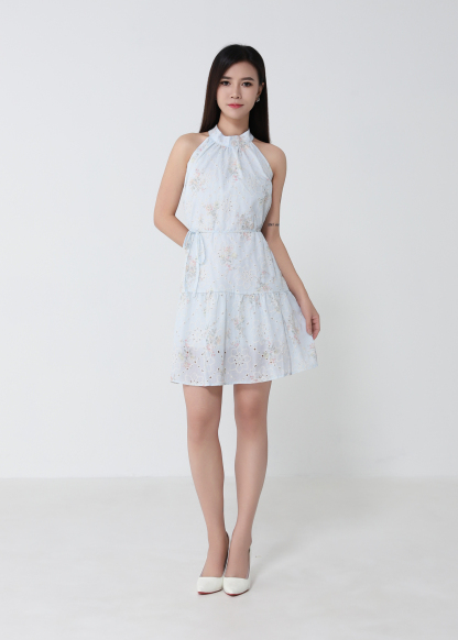 Vintage Floral Halter Midi Dress 53467