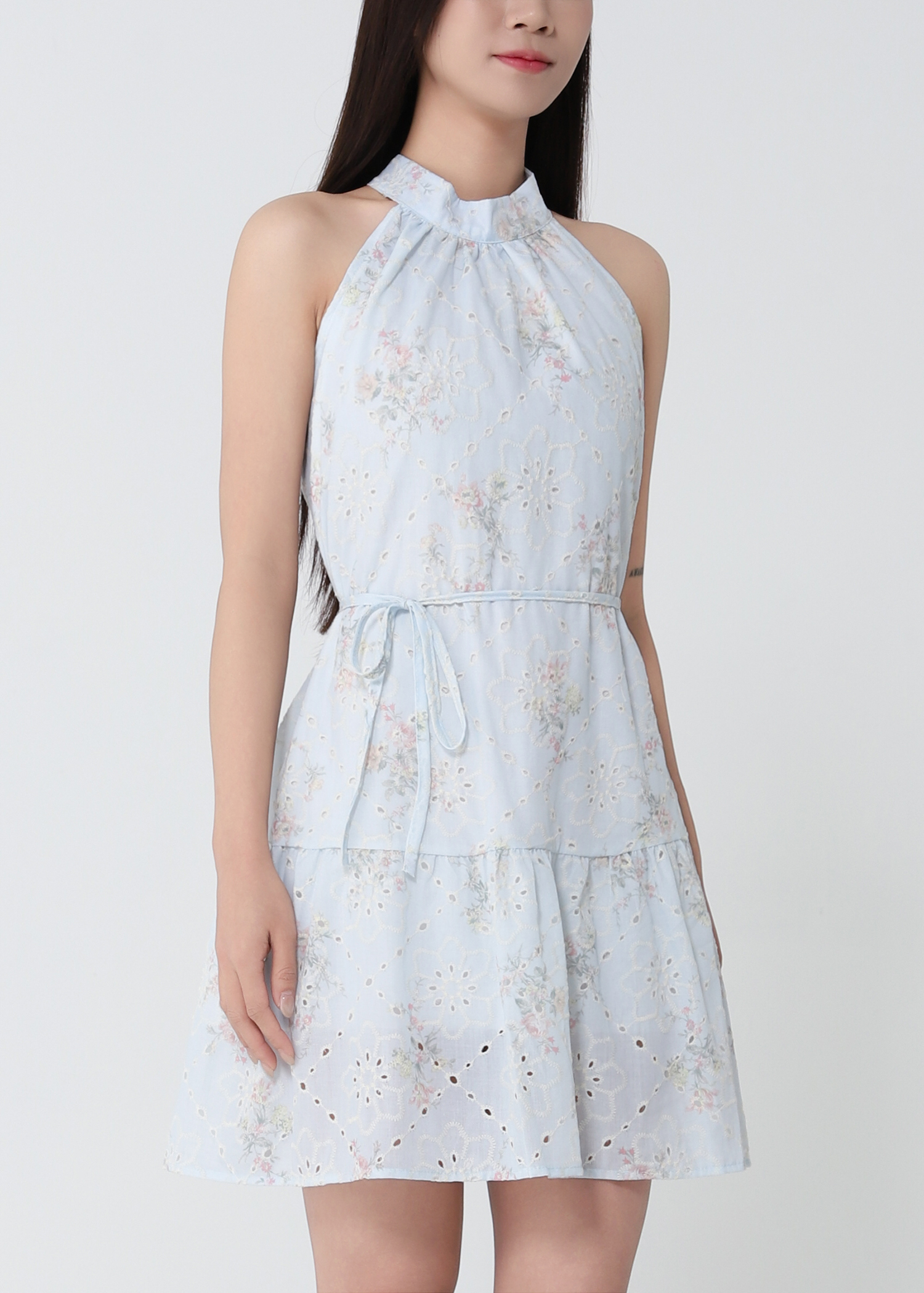 Vintage Floral Halter Midi Dress 53467