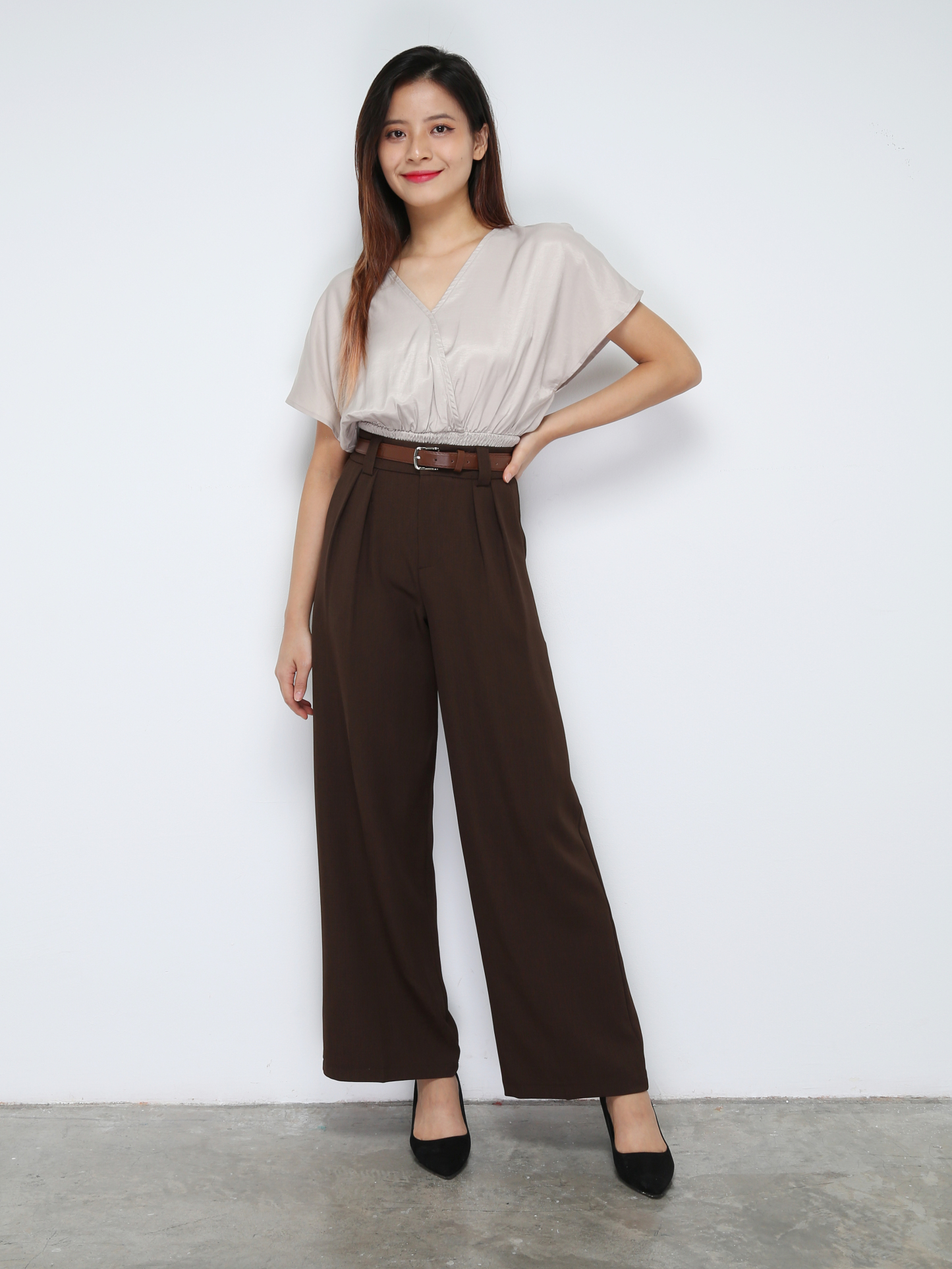 Formal High Waist Side Pocket With Belt Long Pants 30998