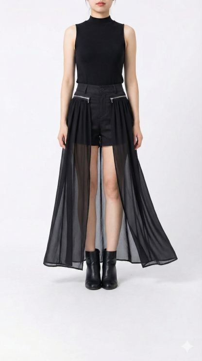 [PREORDER] High Waist With Net Skirt Pants 47314