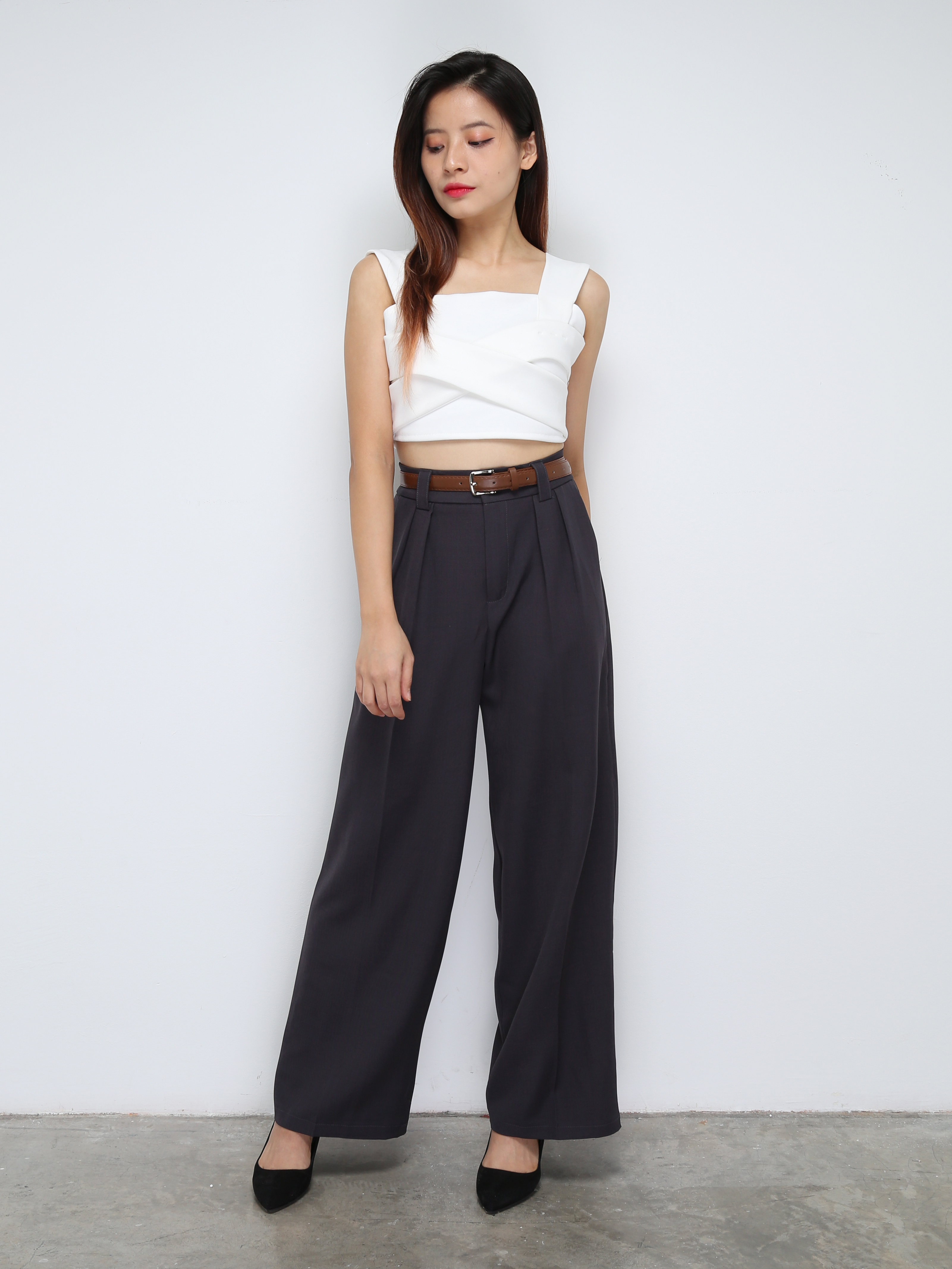 Formal High Waist Side Pocket With Belt Long Pants 30998