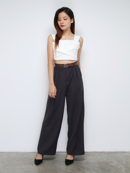 Formal High Waist Side Pocket With Belt Long Pants 30998