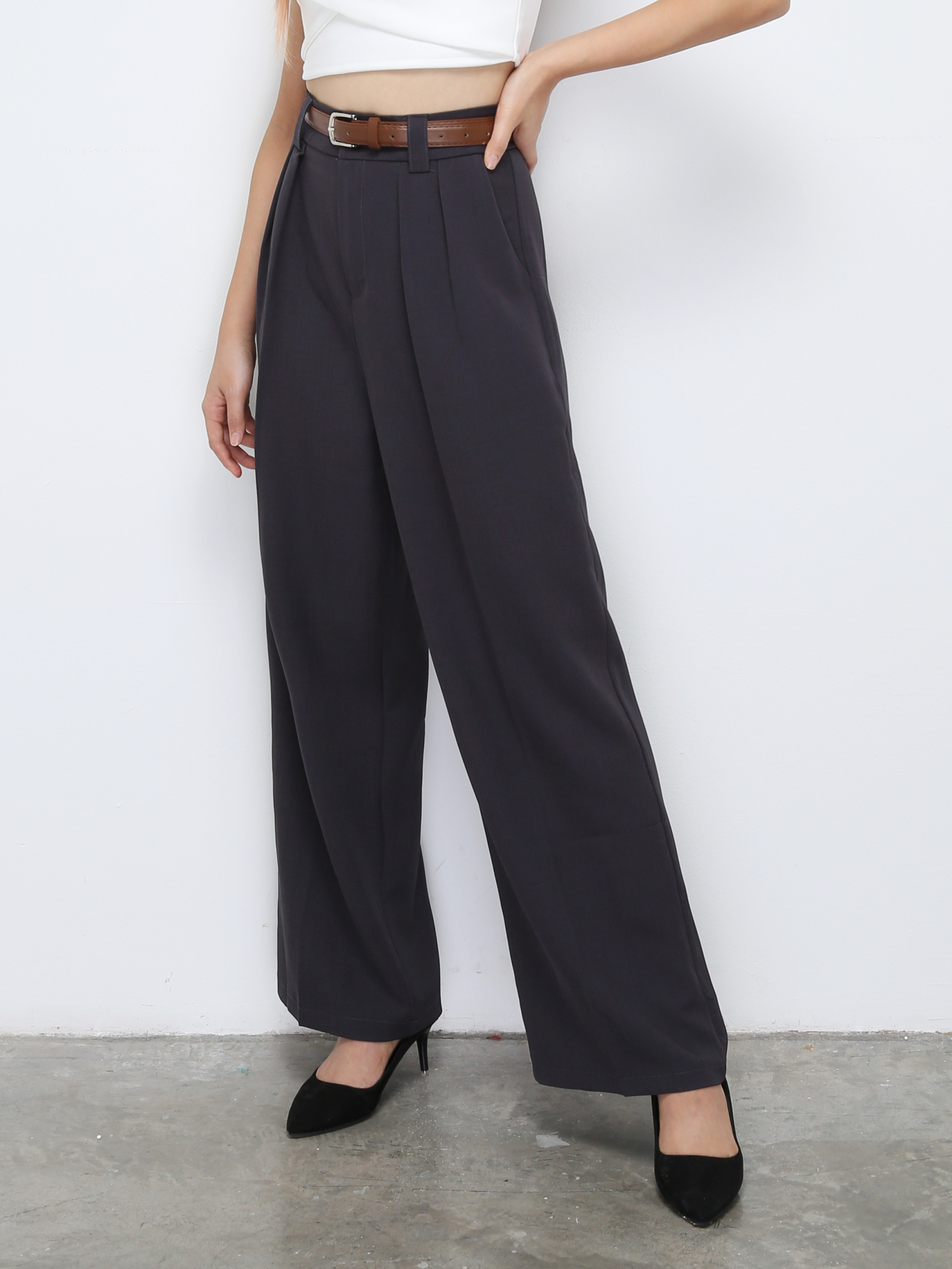 Formal High Waist Side Pocket With Belt Long Pants 30998