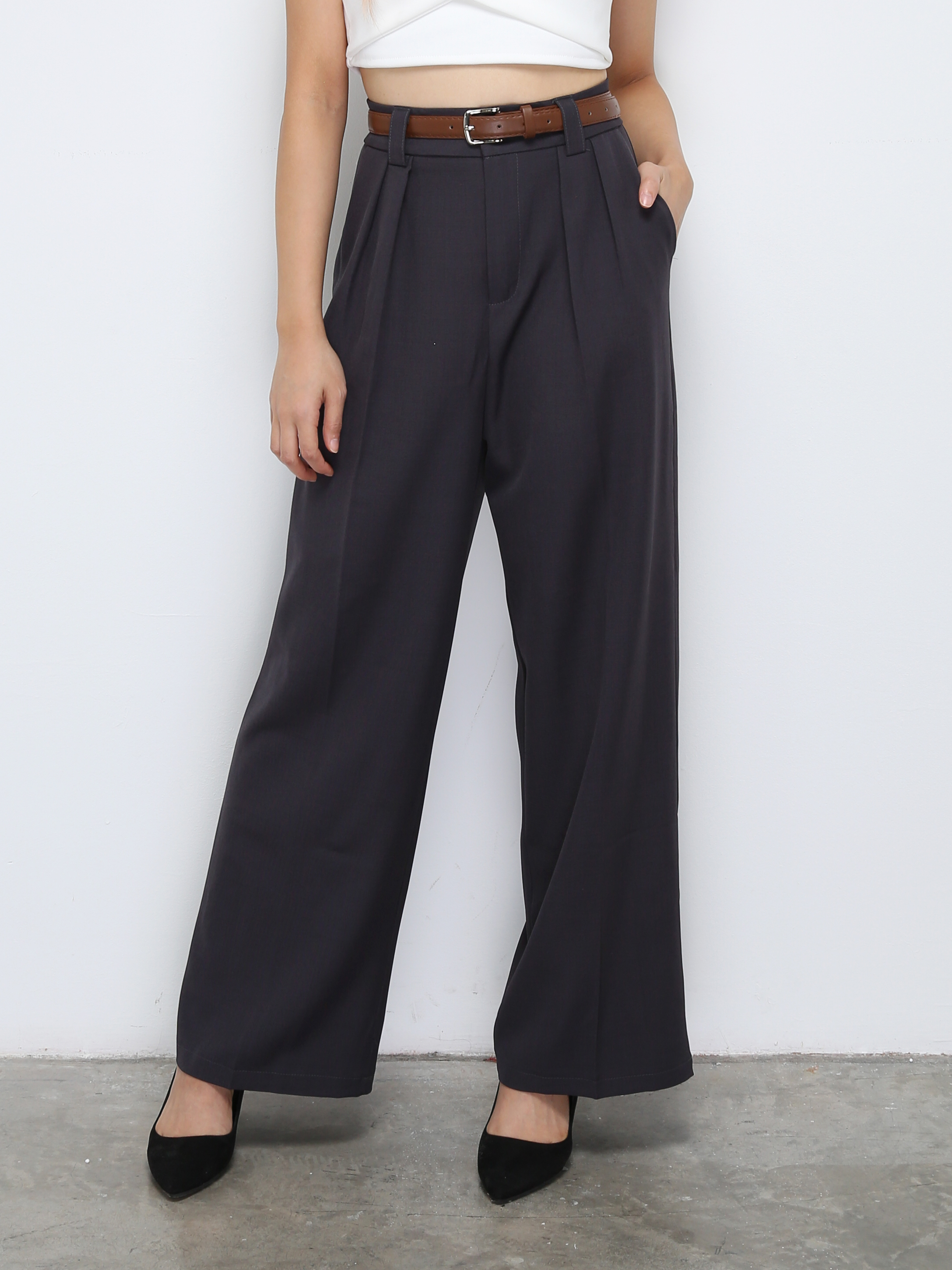 Formal High Waist Side Pocket With Belt Long Pants 30998