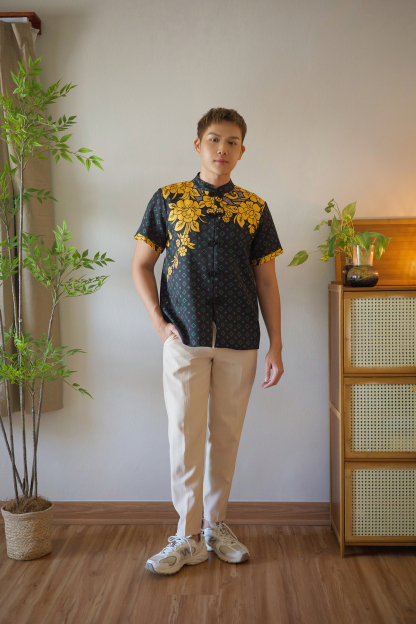 Batik Print mandarin Shirt Top - Men AC343