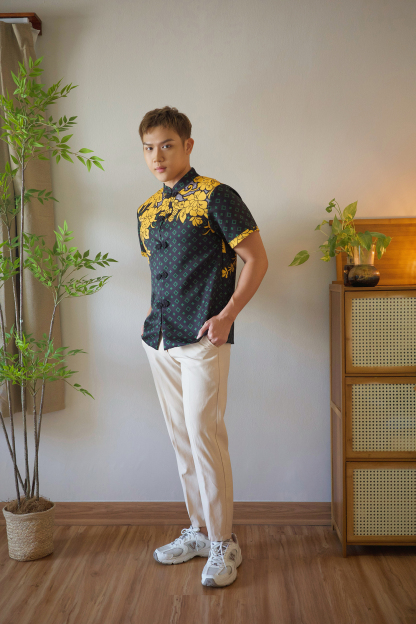 Batik Print mandarin Shirt Top - Men AC343