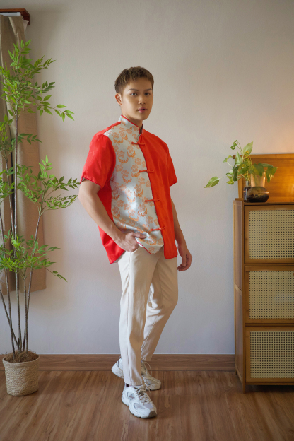 Two-Tone Mandarin Shirt - Boy AC337