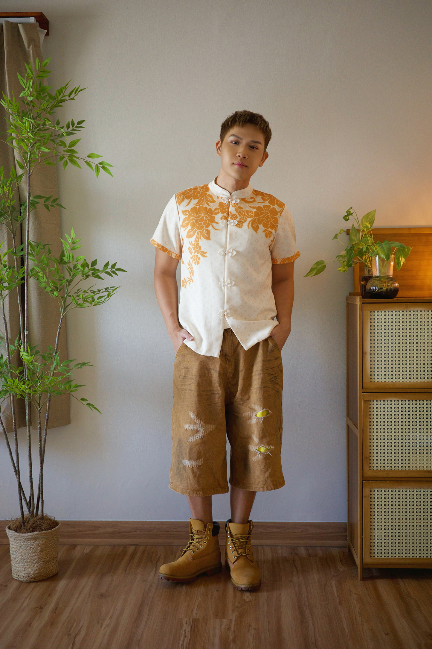 Batik Print mandarin Shirt Top - Men AC343
