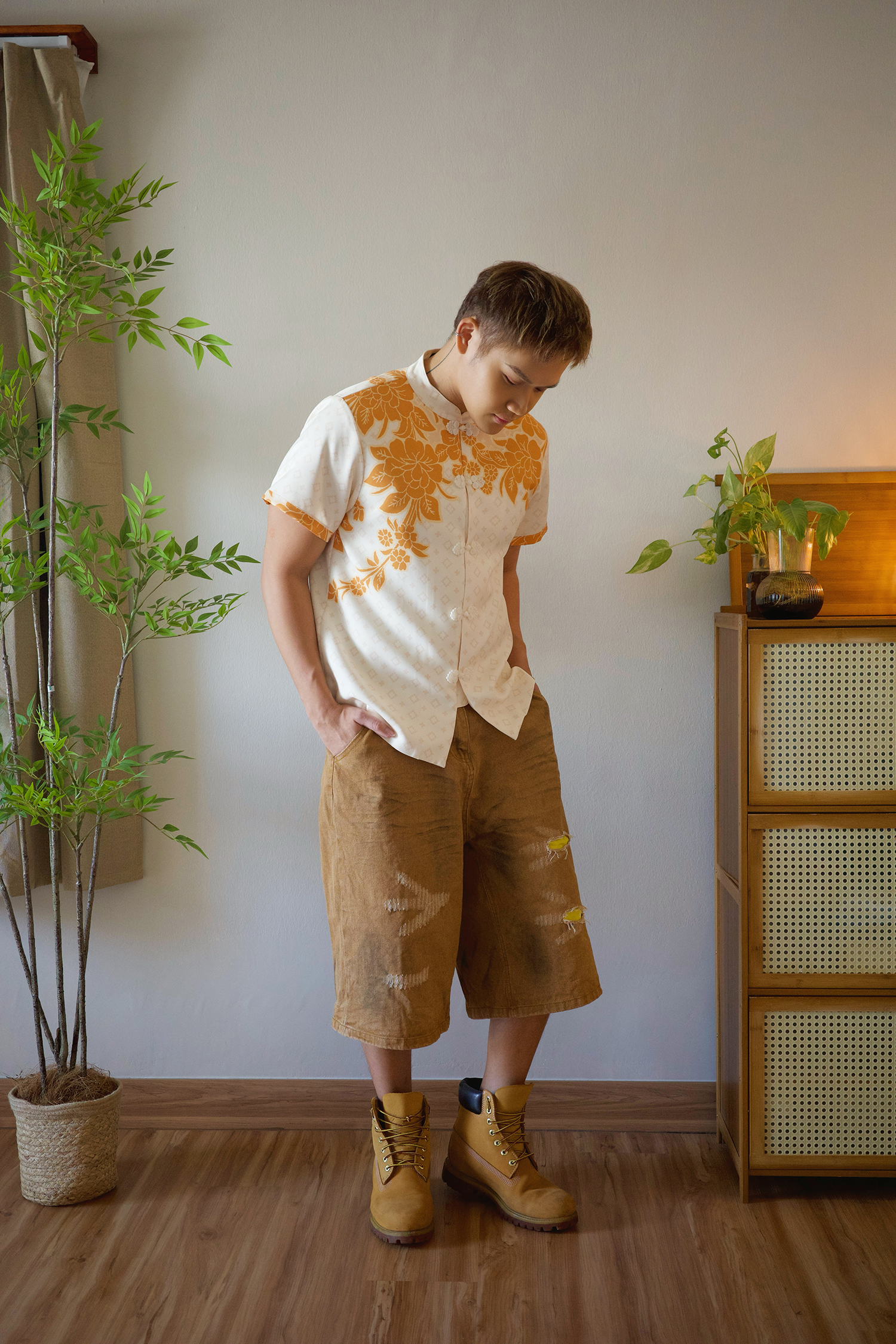 Batik Print mandarin Shirt Top - Men AC343